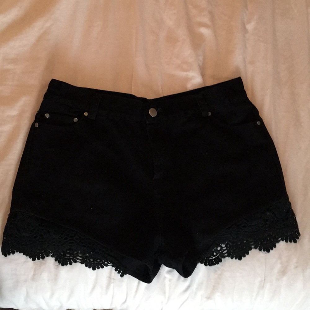 Black lacy jean shorts